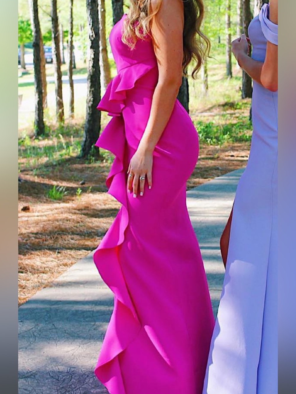 Vince Camuto Fuchsia Ruffle-Trim Maxi Dress